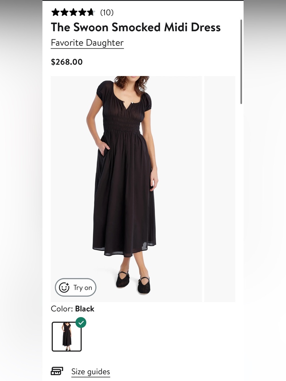 NWT Favorite Daughter Black Smocked Midi Dress